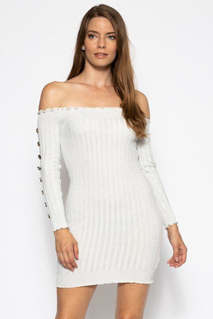 Off The Shoulder Knit Sweater Dres