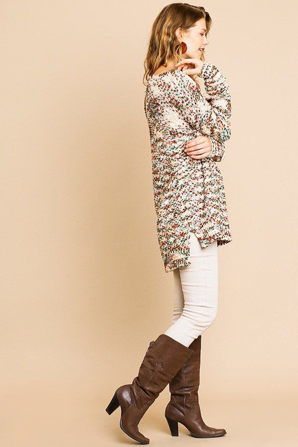 Multi Color Long Sleeve V-neck Soft Knit Pullover