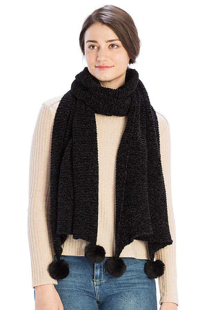 Pleated Chenile Pom Pom Scarf