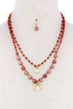 Double Layer Crescent Moon Pendant Bead Necklace And Earring Set