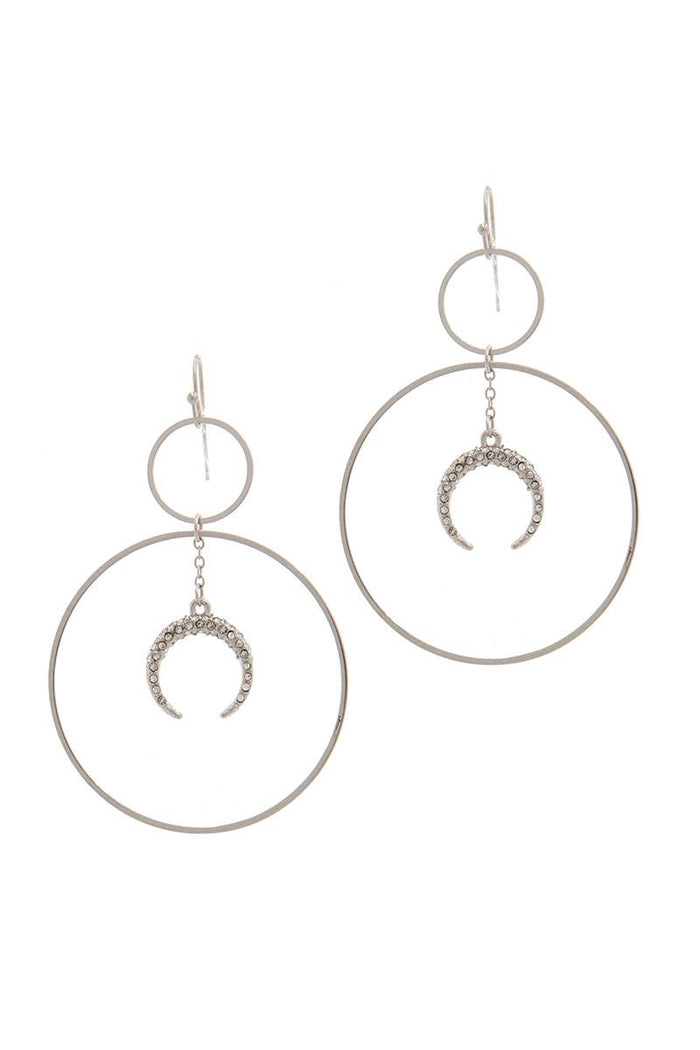 Double Circle Crescent Moon Charm Dangle Drop Earring