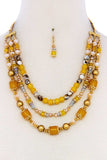 Multi Beaded Three Layer Necklace And Earring Set