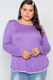 Plus Size Knit Long Sleeve Contrast Trim Top