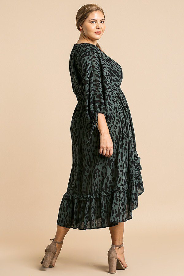 Animal Print Long Puff Sleeve Dress