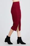 Front Button Detail Rib Midi Skirt