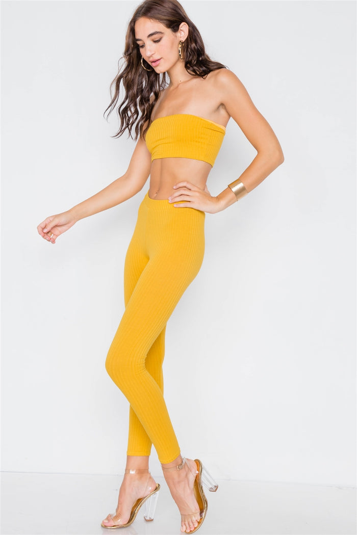 Ribbed Crop Tube Top & Ankle Legging Set