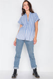 Washed Pinstripe Button Down Top