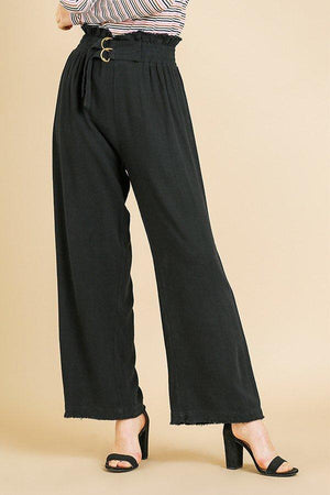 Linen Blend High Waist Paperbag Wide Leg Pant