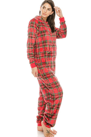 Flannel Jumpsuit Pj W/ Hoodie