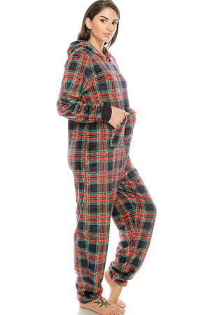 Flannel Jumpsuit Pj W/ Hoodie