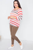 Plus Size Sheer Stripe Round Neck Top