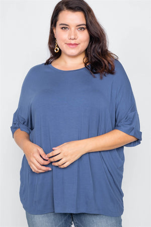 Plus Size Batwing Short Sleeve Drop-shoulder Top