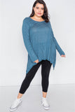 Plus Size Solid Shark Bite Raw Hem Top