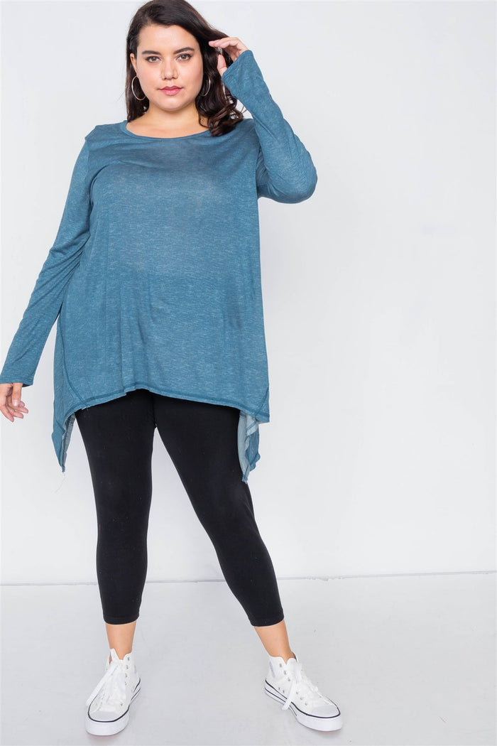 Plus Size Solid Shark Bite Raw Hem Top