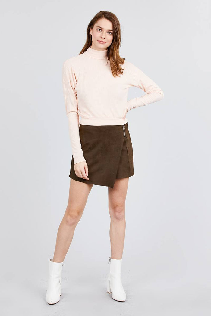 Long Dolman Sleeve Turtle Neck Rib Knit Top