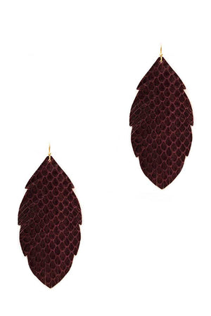 Trendy Genuine Leather Animal Skin Textured Leaf Drop Earring