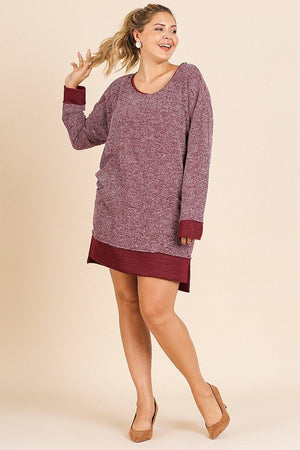 Heathered Knit Long Sleeve Round Neck Dress