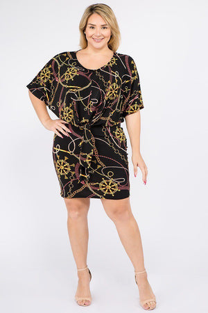 Plus Size Multi Color Print Short Sleeve Dress