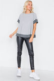 Grey Contrast Trim Flare Cotton Tee