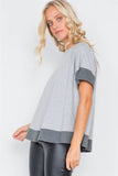 Grey Contrast Trim Flare Cotton Tee