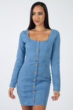 Square Neck Denim Dress