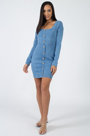 Square Neck Denim Dress