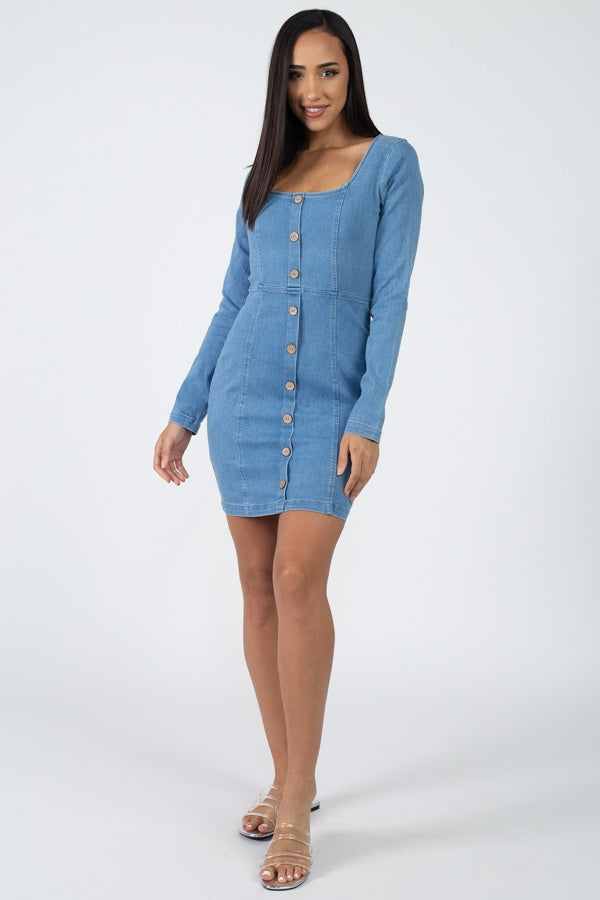 Square Neck Denim Dress