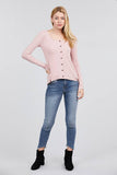 Long Sleeve Round Neck Button Detail Rib Knit Top