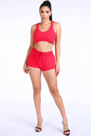 Textured Knitted Tank Top Short Set