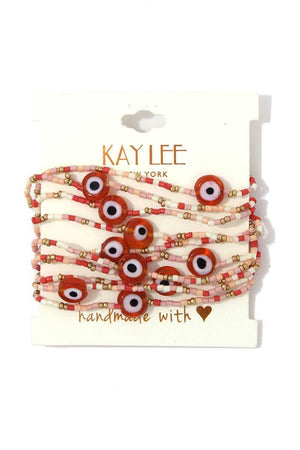 Evil Eye Beaded Stretch Bracelet Set