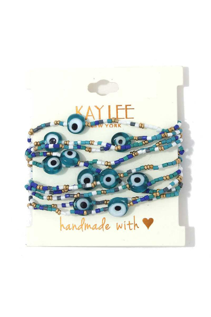 Evil Eye Beaded Stretch Bracelet Set