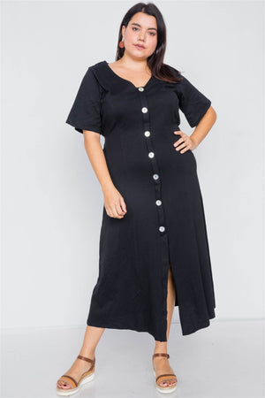 Plus Size Cotton V-neck Wrap Opal Button Down Maxi Dress