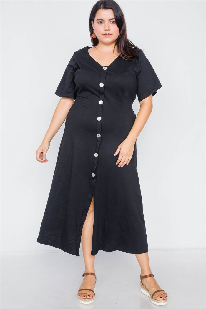 Plus Size Cotton V-neck Wrap Opal Button Down Maxi Dress