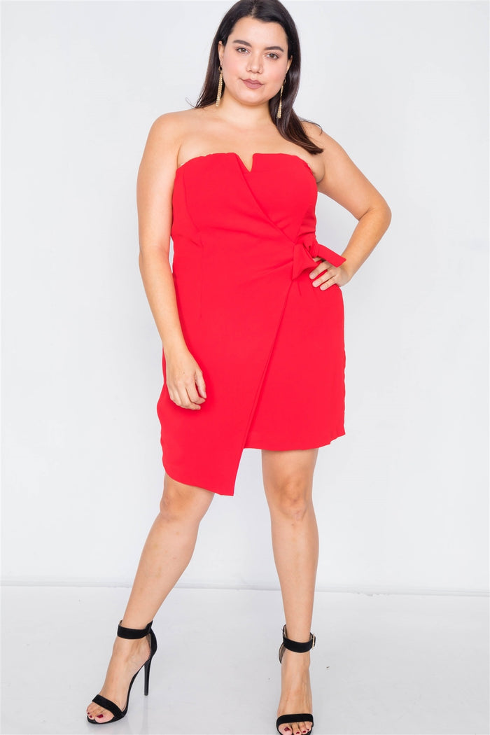 Plus Size Sleeveless Mock Wrap Mini Chic Dress