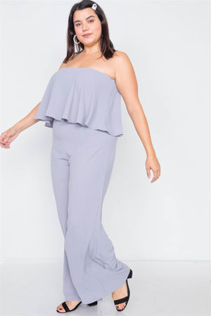 Plus Size Off-the-shoulder Flounce Wide Leg Jumpsuit