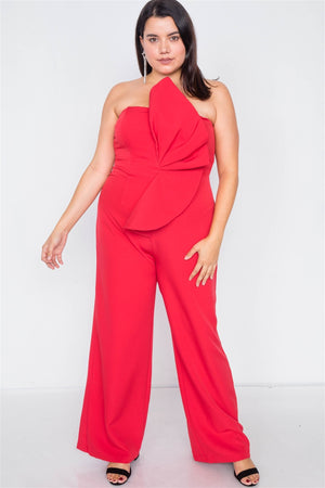 Plus Size Tailored Frill Wide Leg Sleeveless Cocktail Jumpsuit