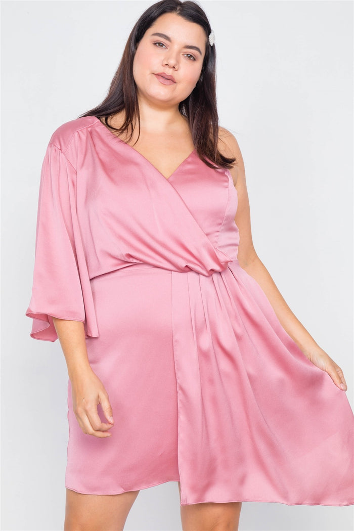 Plus Size  Silk One Shoulder Mini Dress