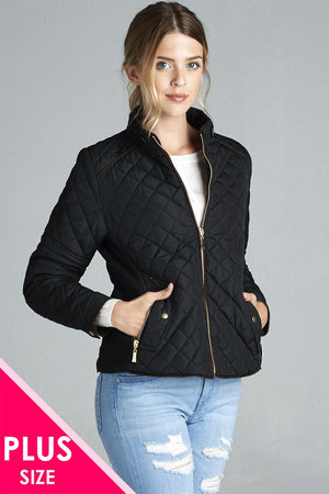 Quilted Padding Jacket With Suede Piping Details