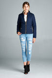 Quilted Padding Jacket With Suede Piping Details