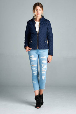 Quilted Padding Jacket With Suede Piping Details