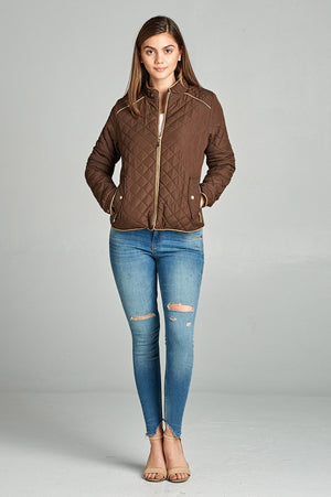 Quilted Padding Jacket With Suede Piping Details