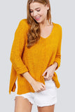 3/4 Sleeve Side Slits Fish Net Sweater Top