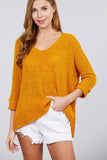 3/4 Sleeve Side Slits Fish Net Sweater Top