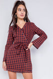 Plaid Checkered Grommet Raw Hem Mini Dress