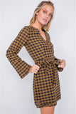 Plaid Checkered Grommet Raw Hem Mini Dress