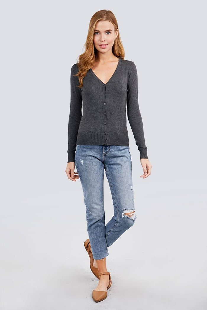 Long Sleeve V-neck Button Down Sweater Cardigan