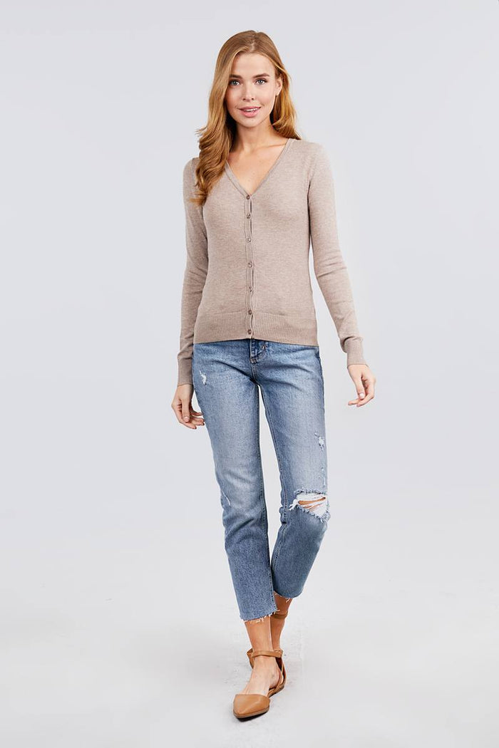 Long Sleeve V-neck Button Down Sweater Cardigan