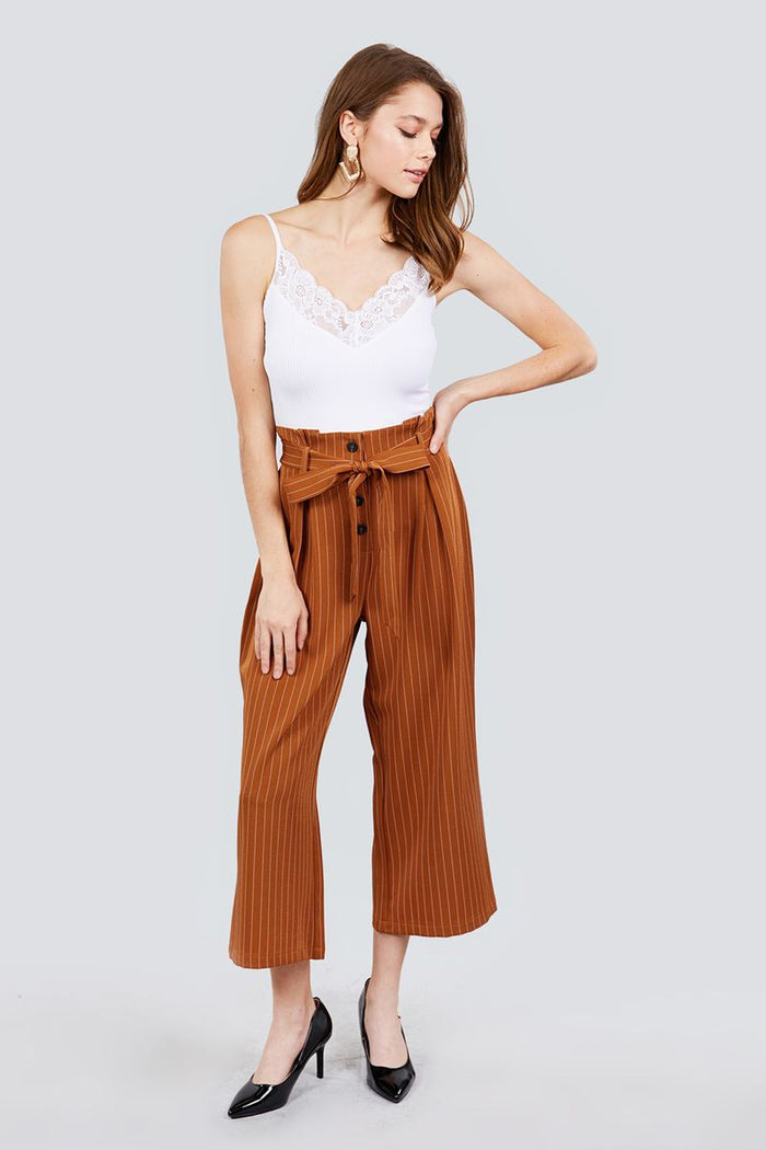 Button Down Paperbag Cullote Stripe Pants