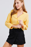 3/4 Cuff Sleeve V-neck W/collar Woven Top