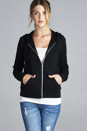 Long Sleeve Zipper French Terry Jacket W/ Kangaroo Pocket